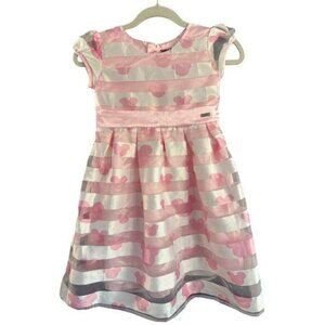 Disney Minnie Mouse Girls Pink & White Dress 7-8 Yrs Satin Striped
